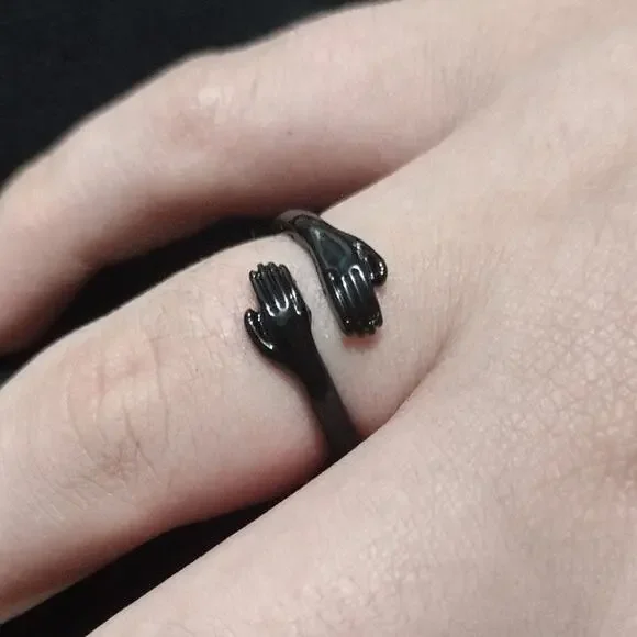 Black Hugging Hands Ring Adjustable African Valentine's Christmas Birthday - NEW